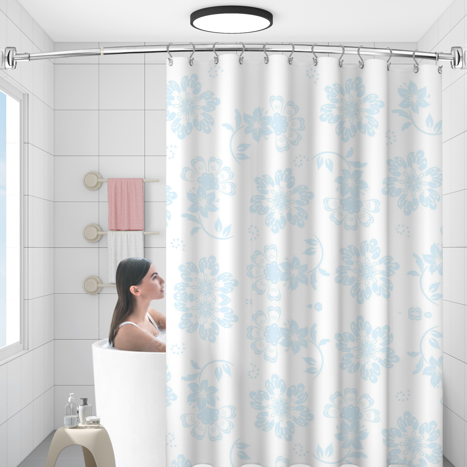 Prachtige chromen verstelbare ronde gebogen roestvrijstalen douchestangen aangepast voor badkuip